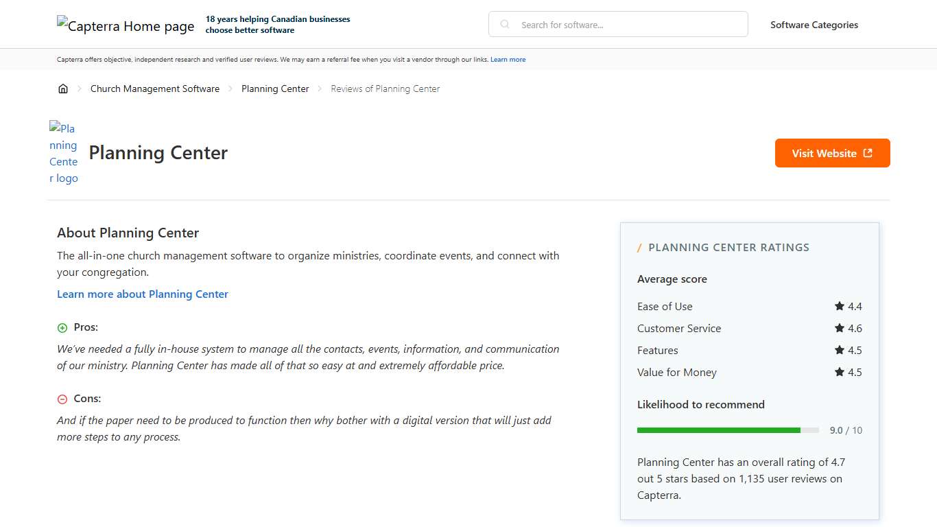 Planning Center Reviews from Verified Users - Capterra Canada 2026
