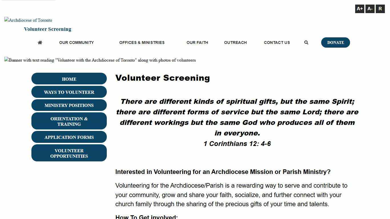 Archdiocese of Toronto - Volunteer Screening